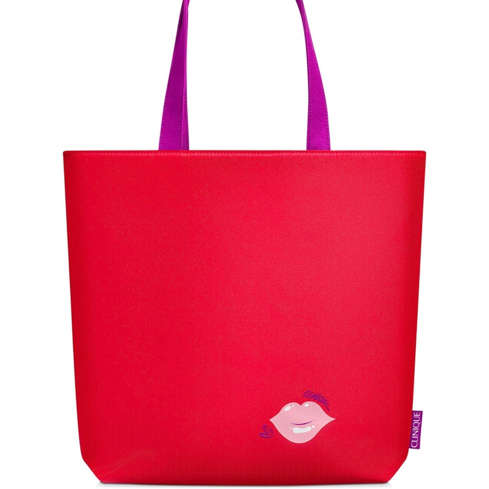 Clinique large red satin lips tote bag